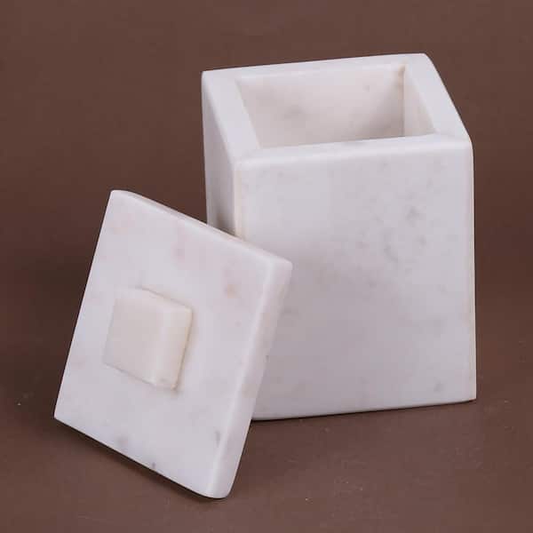 Creative Home Natural Marble Cotton Ball Holder in Off-White 74895 Creative Home Natural Marble Cotton Ball Holder in Off-White 74895