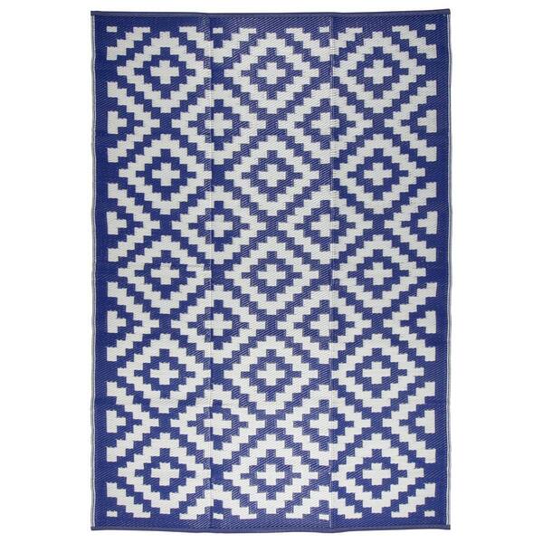 MSRUGS Courtyard Blue/White 5 ft. x 7 ft. Trellis Design Reversible Indoor/Outdoor Area Rug