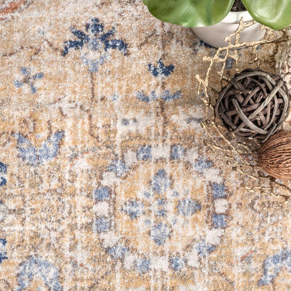 Jacquie Gold and Ivory Synthetic Oriental Runner Rug