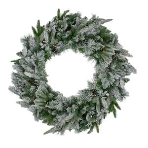 30 in. Clear Lights Pre-Lit LED Flocked Mixed Rose Mary Emerald Angel Pine Artificial Christmas Wreath