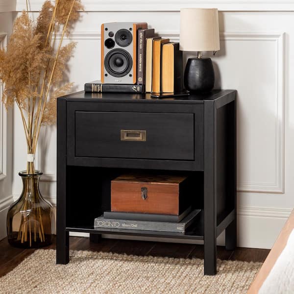 HUGO Small Drawer Nightstand - Black Solid European Birch, Fully Assembled,  Floor Standing or Wall Mounted, Environment-Friendly Black Oil Finish -  Woodek Design