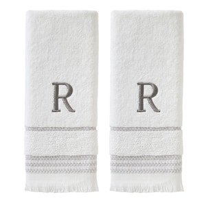 Casual Monogram Letter R Hand Towel 2 piece set, white, Cotton