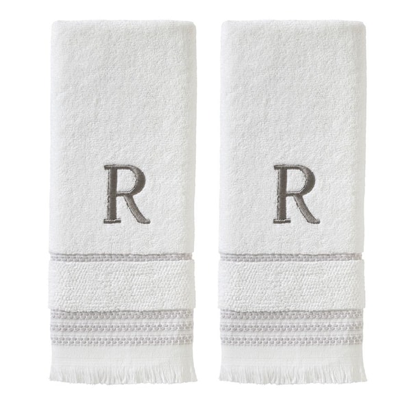 SKL Home Casual Monogram Letter R Hand Towel 2 piece set, white, Cotton
