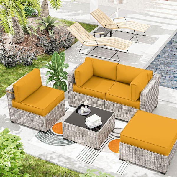 25.6 in. x 25.6 in. x 4 in. (9-Piece) Deep Seating Outdoor Sectional Replacement Cushion Yellow