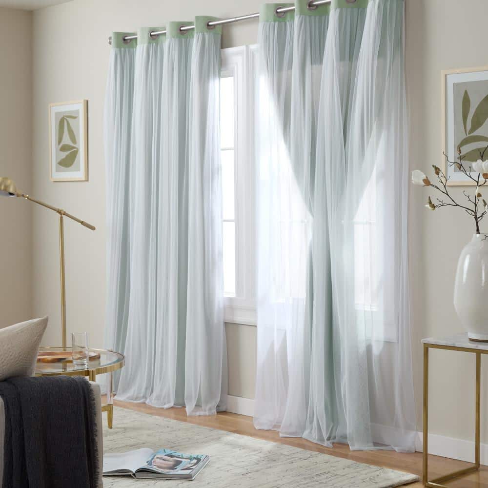 Seafoam and Cloud Gray Polyester Blackout Grommet Window Panels