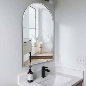 24 in. W x 36 in. H Modern Arch Aluminum Framed Silver Wall Bathroom Vanity Mirror