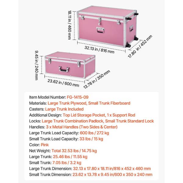 SKYSHALO Set of 2 Metal Storage Trunks, Wooden Boxes with 32.13 in