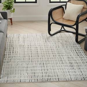 Cozy Modern Ivory Black 9 ft. x 12 ft. Linear Contemporary Area Rug