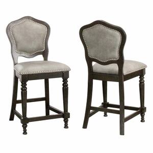 Vegas 41 in. Distressed Gray High Back Wood Frame 25 in. Bar Stool (Set of 2)