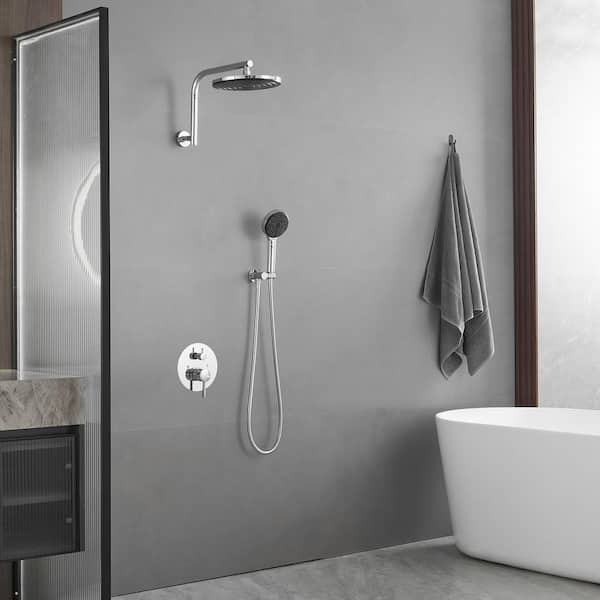 Round Single-Handle 3-Spray Rain Shower Head Round High-Pressure Shower Faucet in Chrome (Valve Included)