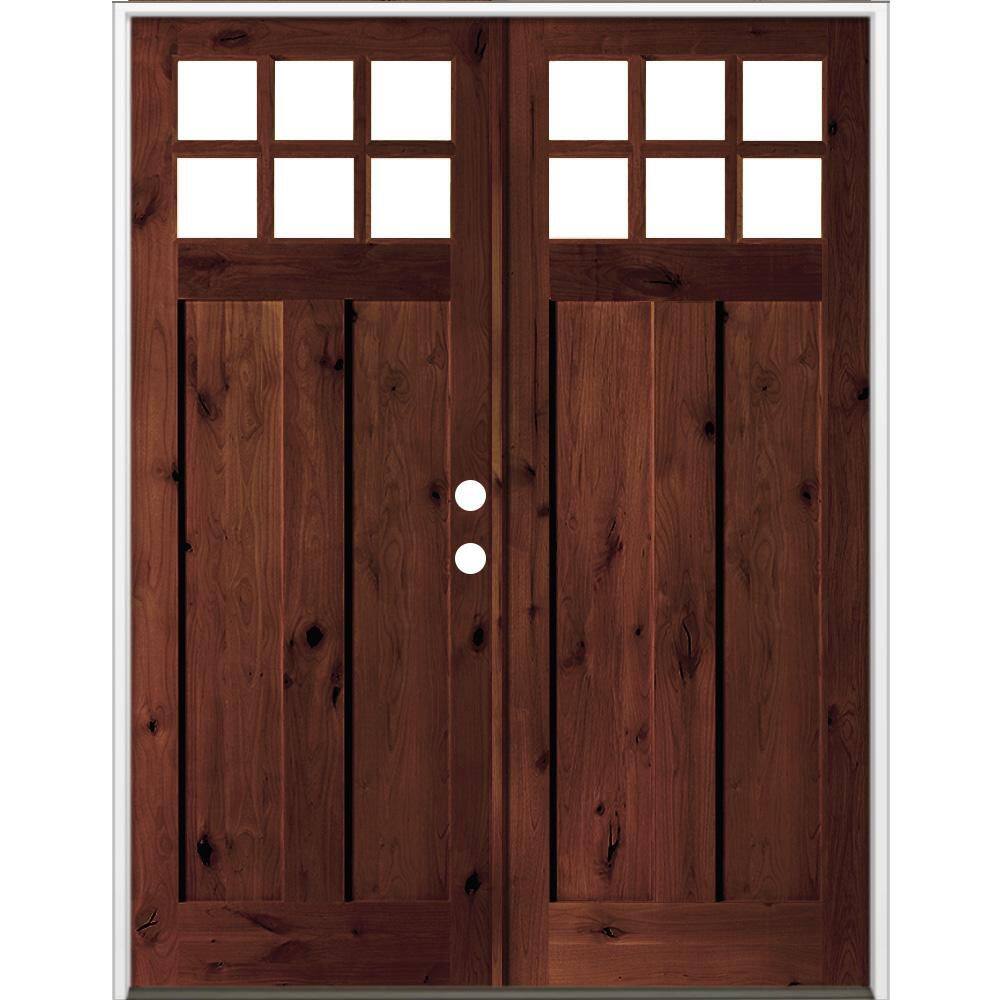 72 in. x 96 in. Knotty Alder Left-Hand/Inswing Double 6-Lite Clear Glass Red Mahogany Stain Wood Prehung Front Door price history on PriceWatchPro