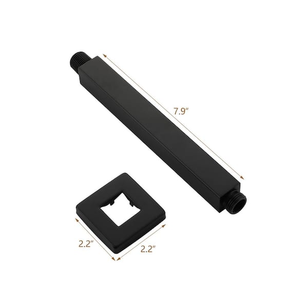 8 in. Stainless Steel Square Ceiling Mount Shower Arm with Flange in Matte Black