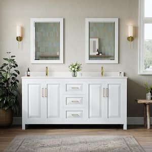 Daria 72 in. W x 22 in. D x 35.75 in. H Double Sink Bath Vanity in White with White Cultured Marble Top and 24'' Mirrors