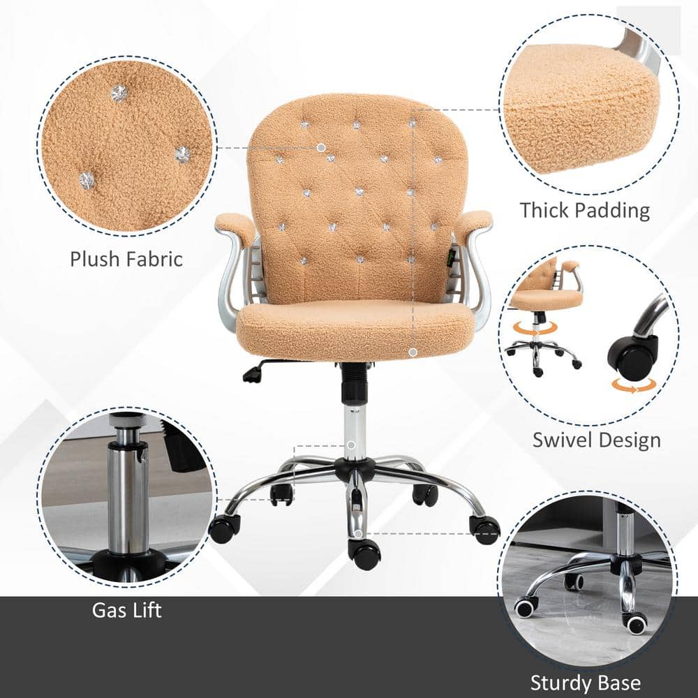 Khaki Fabric and Metal Swivel Task Chair with Fixed Arms