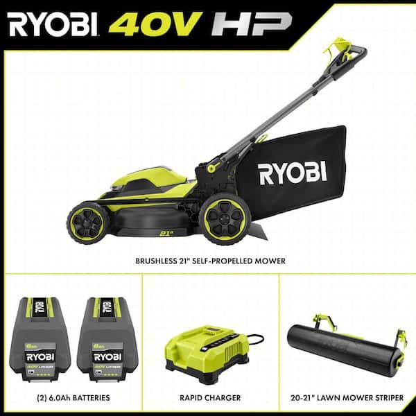 40V HP Brushless 21 in. Cordless Self-Propelled Lawn Mower with Lawn Striper Kit and (2) 6. 0Ah Batteries and Charger