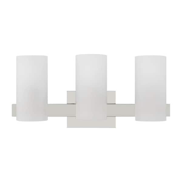 SCOTT LIVING Rhode 19.63 in. 3-Light Chrome Large Vanity Light with Etched Glass Shades