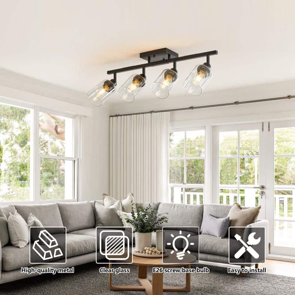 9 in. Black 4-Light Semi Flush Mount Chandelier with Adjustable Rotatable Heads, Glass Shades for Kitchen, Dining Room price history on PriceWatchPro