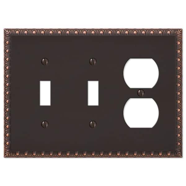 AMERELLE Antiquity 3 Gang 2-Toggle and 1-Duplex Metal Wall Plate - Aged Bronze