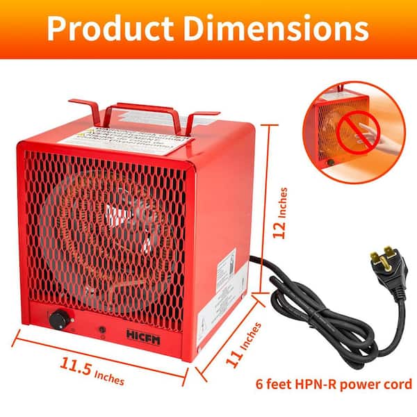 Edendirect 4800-Watt Red Electric Garage Heater, Micathermic Space