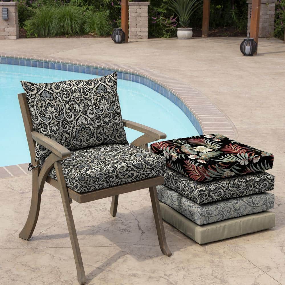 Aurora Damask Black 21" Outdoor Dining Chair Cushion Set