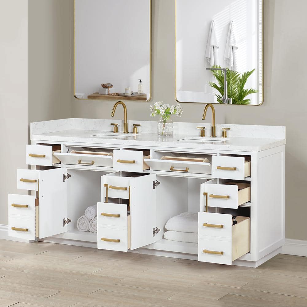 Gavino 84" White Wood Vanity with Composite Stone Top