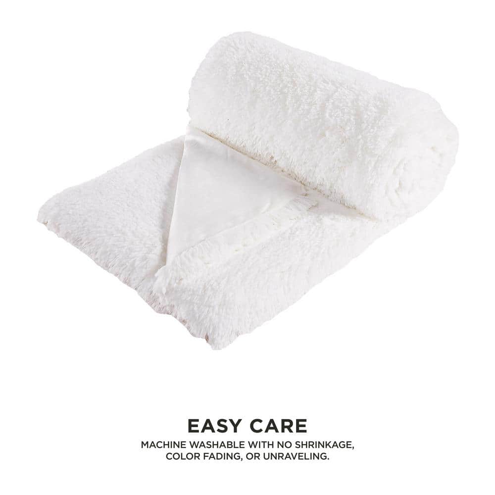 White Faux Fur Reversible Plush Throw Blanket 50" x 70"