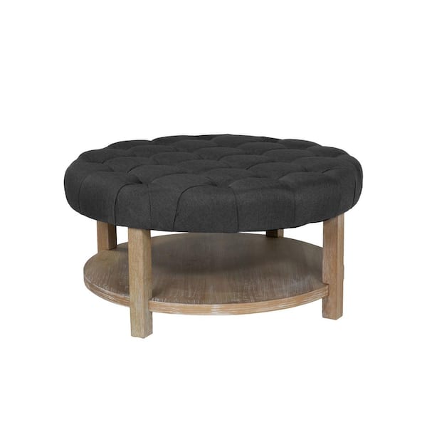 Ipek Dark Gray Round Button Tufted Ottoman