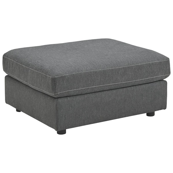 Benjara Gray Fabric Rectangle Accent Ottoman Large