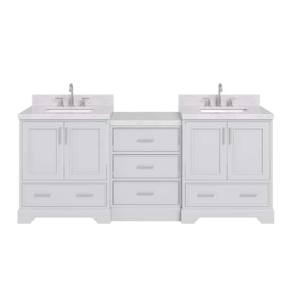 Stafford 85 in. W x 22 in. D x 36 in. H Double Sink Bath Vanity in Gray with Italian Carrara Marble Top