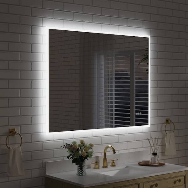 48 in. W x 36 in. H Rectangular Frameless Anti-Fog LED Light Wall Bathroom Vanity Mirror Frontlit and Backlit