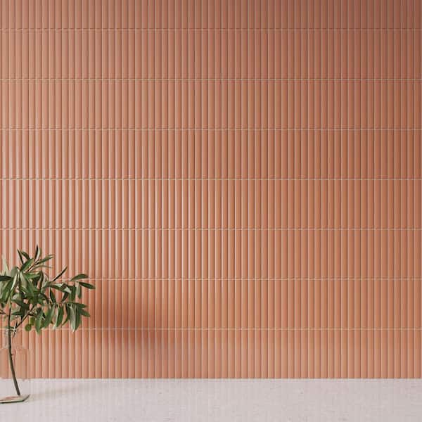 Spanish Lingot 12 in. x 24 in. x 9mm 3D Glazed Fluted Porcelain Wall Tile Case-Coral (5 Piece, 10.76 Sq. Ft. / Case)