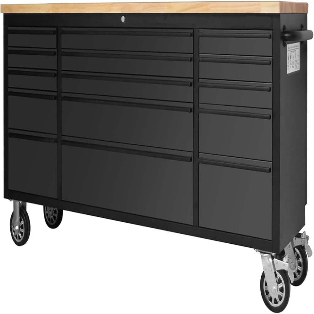 "15-Drawer Black Rolling Tool Chest 72"" Steel Cabinet Workbench with Rubber Wood Top & 5"" Locking Casters for Storage" price history on PriceWatchPro