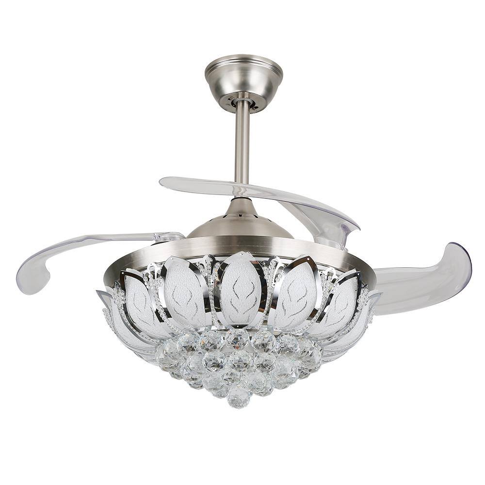 42" Silver Modern LED Crystal Chandelier Ceiling Fan with Remote