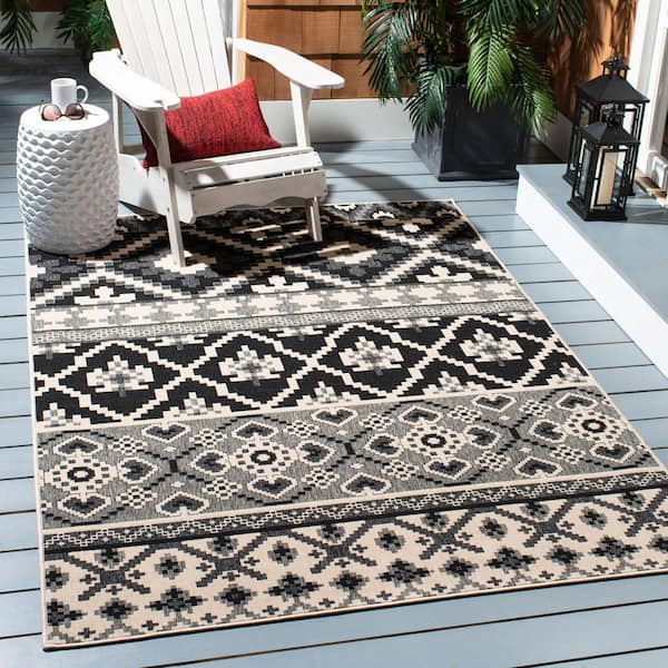 Veranda Black/Beige 2 ft. x 4 ft. Tribal Aztec Indoor/Outdoor Area Rug