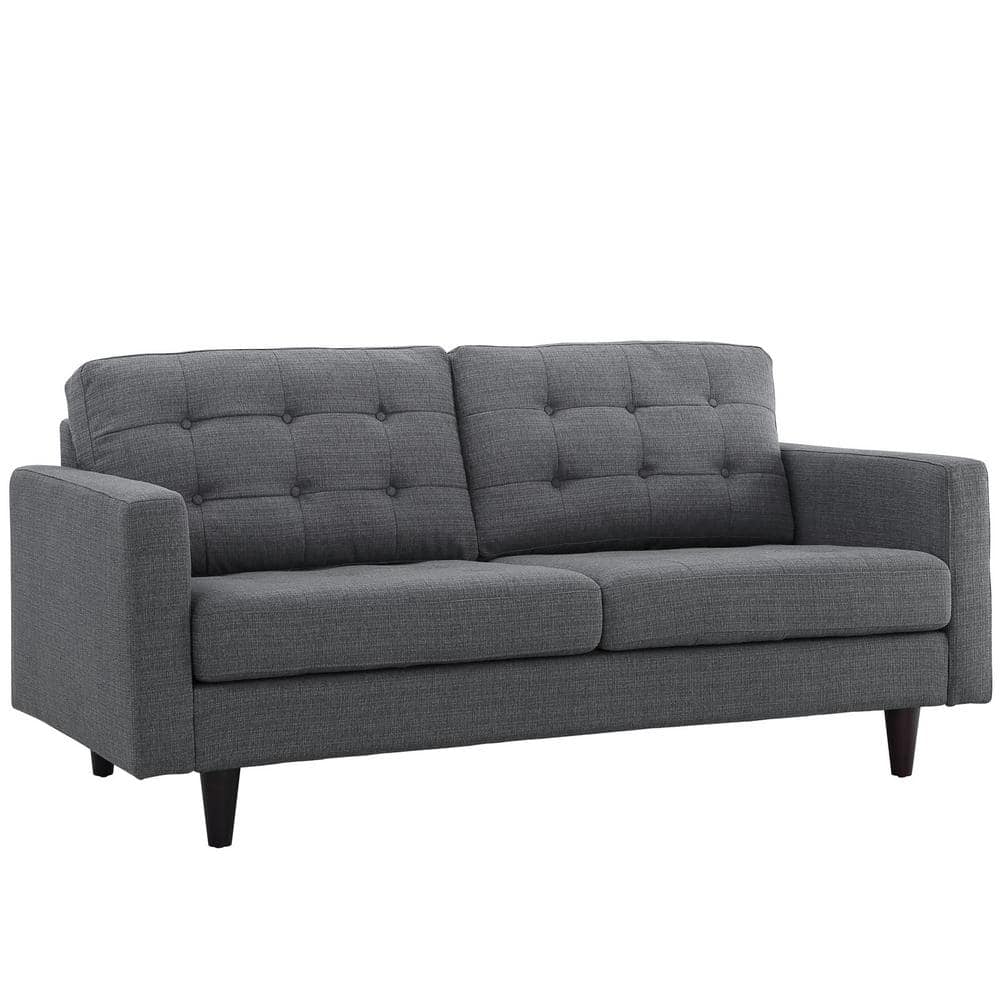 Gray Tufted Fabric Loveseat with Solid Wood Legs