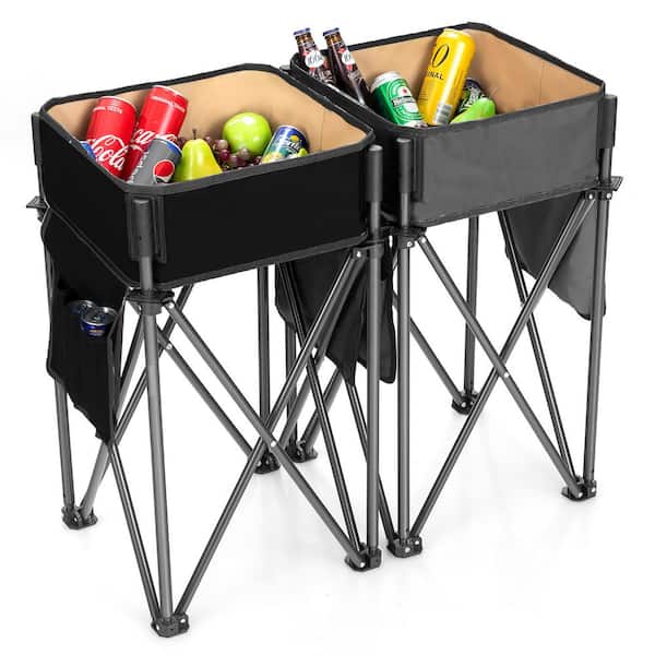 Costway 2-piecs Folding Black Fabric Camping Tables with Large Capacity Storage Sink for Picnic