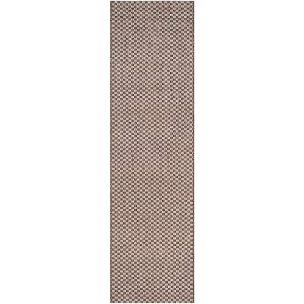 SAFAVIEH Courtyard Light Brown/Light Gray 2 ft. x 16 ft. Distressed Solid Color Indoor/Outdoor Runner Rug
