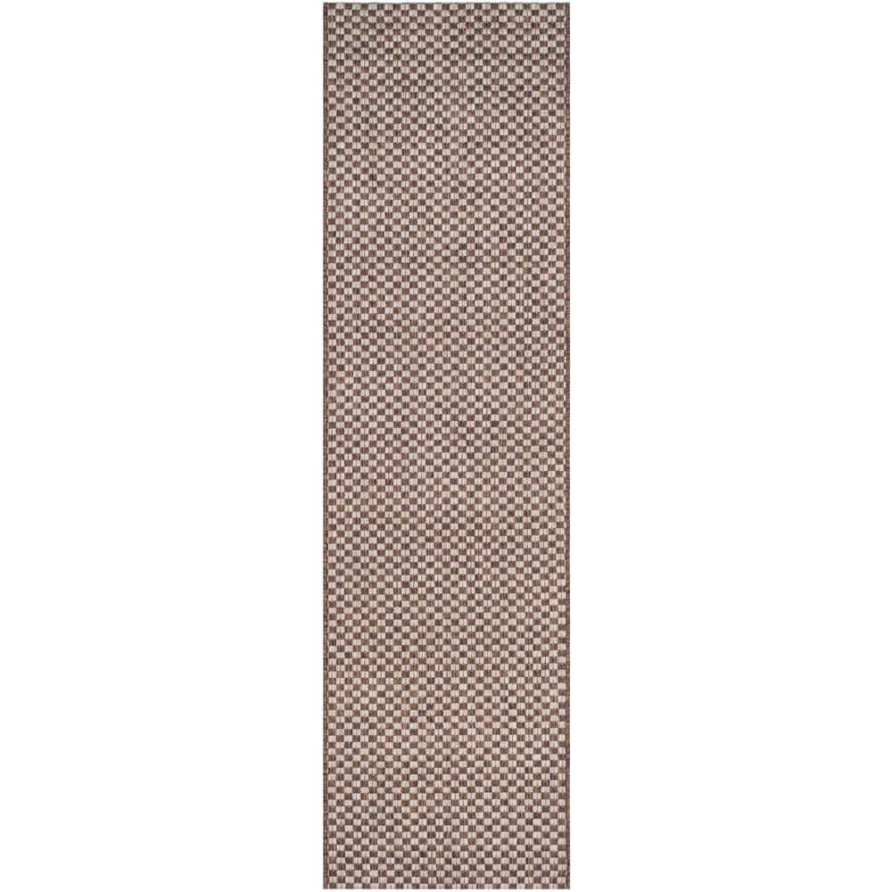 SAFAVIEH Courtyard Light Brown/Light Gray 2 ft. x 7 ft. Solid Indoor/Outdoor Patio Runner Rug ...