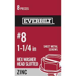 #8 x 1-1/4 in. Zinc-Plated Steel Hex-Head Slotted Sheet Metal Screw (8 per Pack)