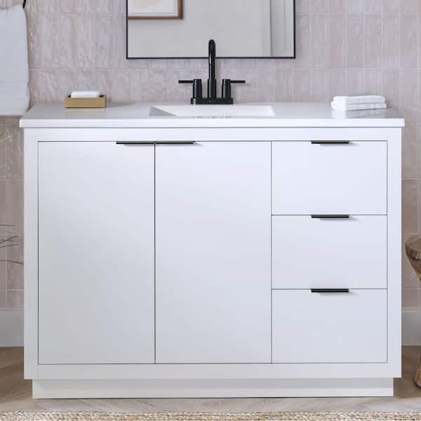 Harlock 49 in. Single Sink Freestanding Bathroom Vanity in White with White Cultured Marble Top (Assembled)