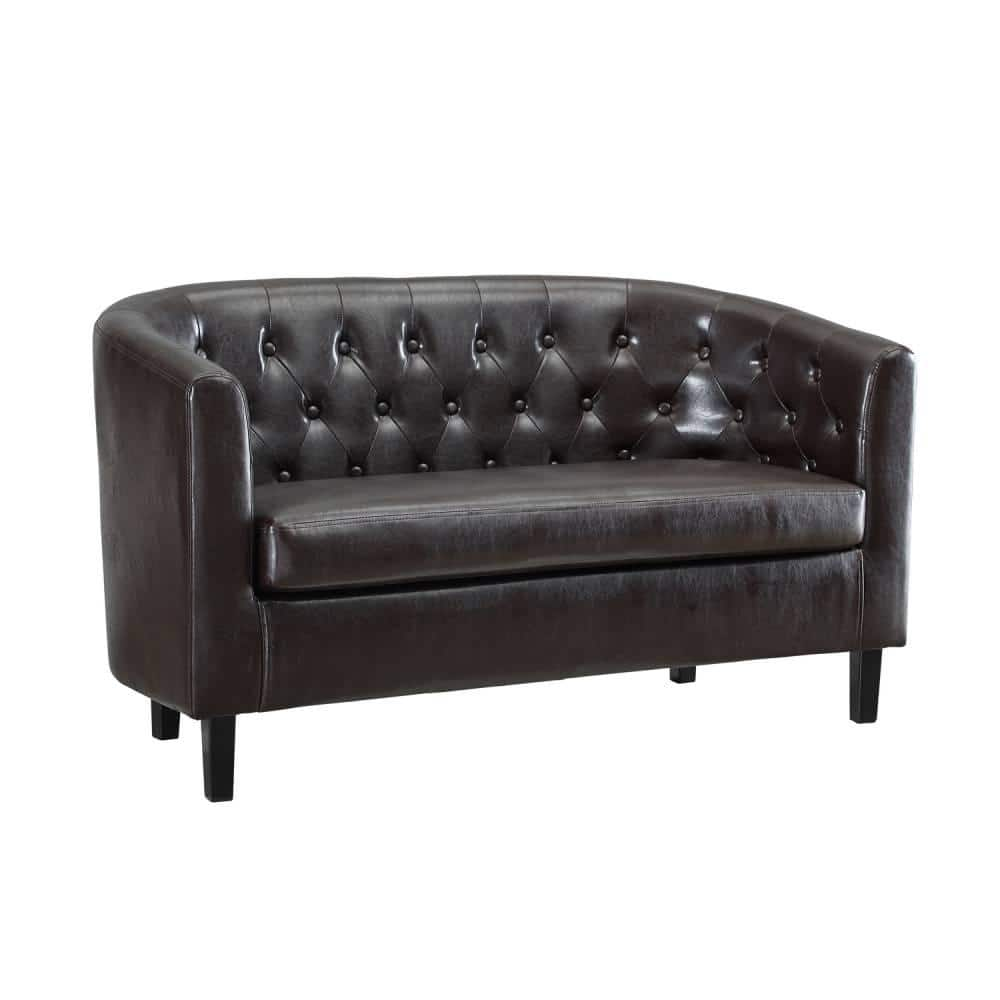 MAYKOOSH 49 In. Midcentury Modern Espresso Button Tufted Faux Leather 2 ...