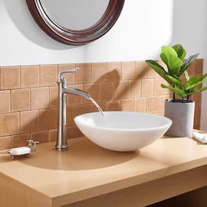 Single-Handle Waterfall Single-Hole Bathroom Vessel Sink Faucet in Brushed Nickel