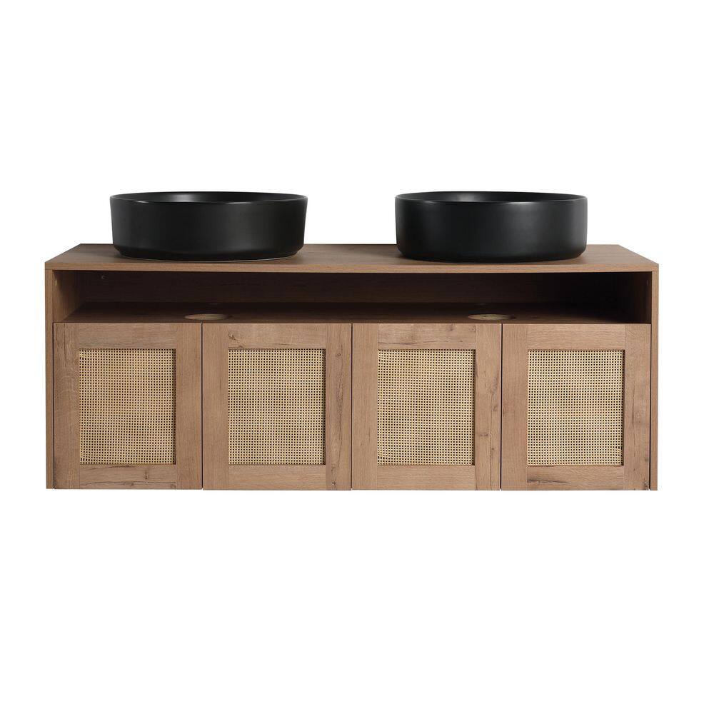 47.25 in. Floating Double Sink Imitative Oak Bath Vanity with Black Ceramic Top price history on PriceWatchPro