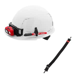 BOLT White Type 1 Class C Front Brim Vented Hard Hat with 4 Point Ratcheting Suspension and BOLT Hard Hat Chin Strap