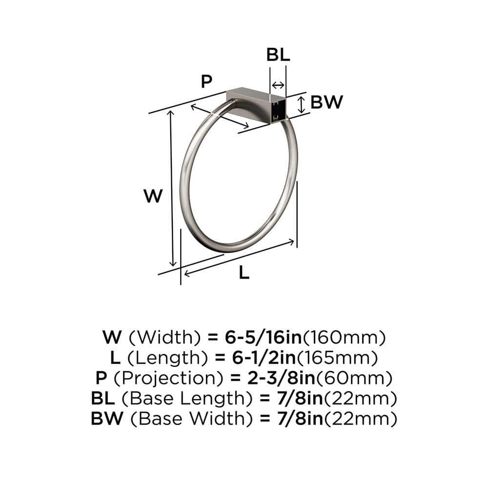 Brushed Nickel 6-1/2 Inch Wall Mounted Towel Ring