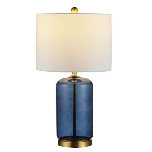 SAFAVIEH Novah 26 in. Blue Table Lamp with White Shade