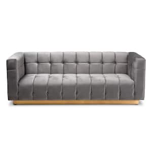 Loreto 83.5 in. Gray/Gold Fabric 3-Seater Tuxedo Sofa with Square Arms