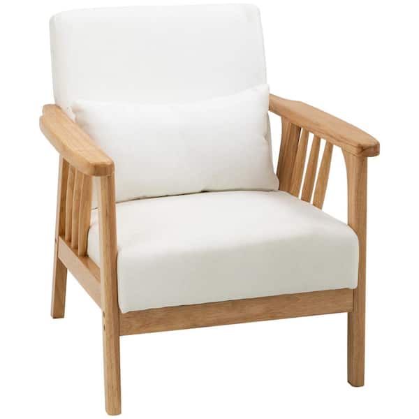 HOMCOM Beige Accent Chairs with Seat and Back Cushion, Upholstered Arm Chair, Living Room Chair with Throw Pillow