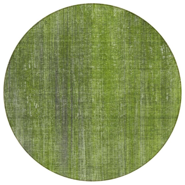 Green 8 ft. Round Woven Striped Round Indoor/Outdoor Area Rug