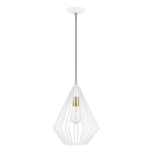 Linz 1-Light Textured White Island Pendant with Antique Brass Accents